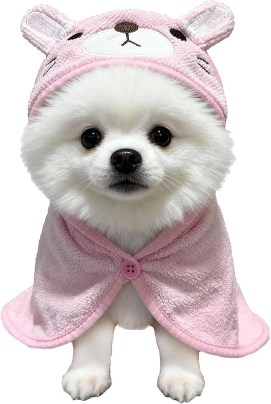 Dog Hooded Bathrobe Towel Fast Drying Absorbent Bath Warm Blanket | Pink L
