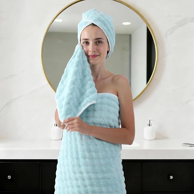 REDKISS 8-Piece Soft Bath Towel Sets, Extra Large 2 Bath Sheet (35×70 in), 2 Hand Towel, 4 Washcloth, Microfiber Quick Dry & Absorbent, Aqua Towels for Bathroom