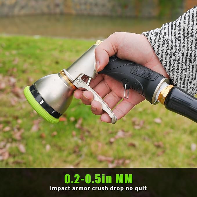 Besiter Garden Nozzle Sprayer, High Pressure Metal Water Hose Sprayer with 9 Watering Patterns, Heavy Duty Sprayer for Washing Cars, Watering Plants, Cleaning Yard & Showering Pets (Green)