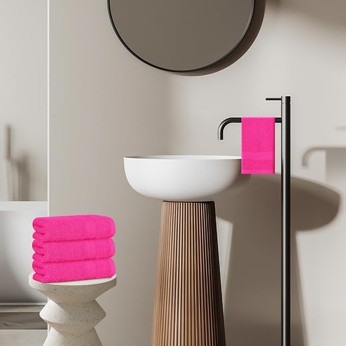 BOUTIQUO Ultra Soft Cotton 6 -Piece Hand Towel Set 16x24 Inch, Ideal for use in Bathroom, Kitchen, Gym, Spa & General Cleaning, Compact & Lightweight Multi Purpose Hand Towels - Hot Pink
