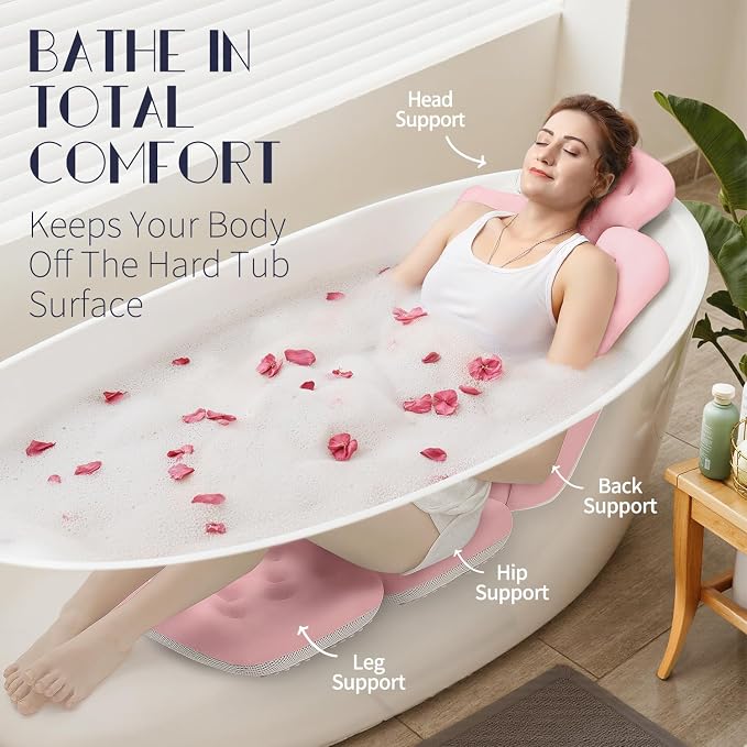 Full Body Bath Pillow for Bathtub, Thick Bathtub Cushion, Luxury Tub Pillow for Bath for Headrest Neck and Back Support Pink 51" x 16"
