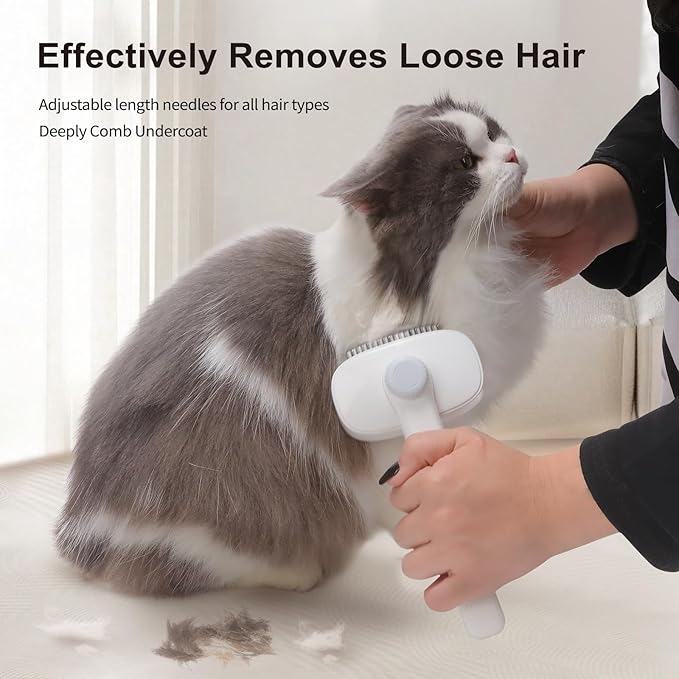 Cat Brush for Shedding, 2-in-1 Deshedding Brush & Dematting Comb for Long Haired Cats and Dogs, Slicker Brush for Dogs Effectively Removes Matted Fur & Tangles, White