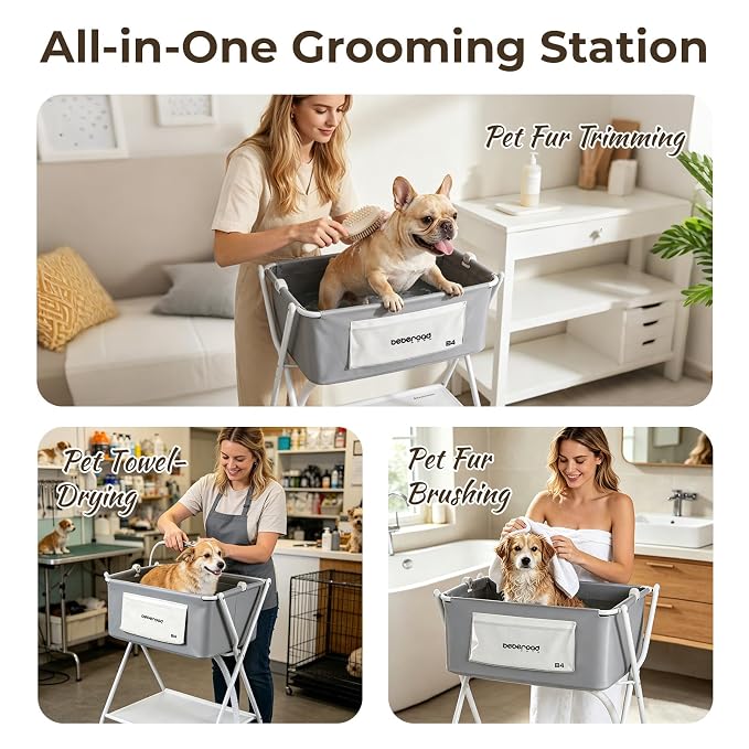 Dog Bathtub Dog Washing Station with Scrubber for Small Medium Dogs Cats, B4 Foldable Dog Tub for Bathing and Grooming, Portable Collapsible Dog Shower Tub, Indoor and Outdoor