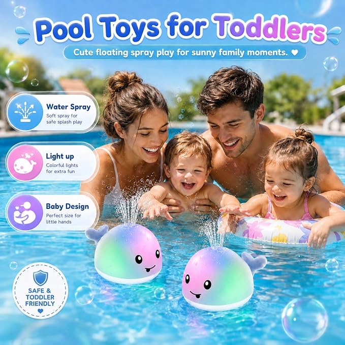 ANGGIKO Baby Bath Toys, Pool Water Toys for Babies, Toddler Bath Toys for Kids Ages 1-3, 1 Year Old Boy Girl Gift Light Up Whale Bath Toy Sprinkler, Baby 6-12-18 Months Bathtub Outdoor Water Table Toy