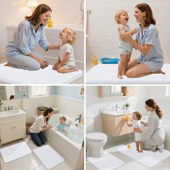 Arotive Bathroom Toilet Rugs U Shaped 20x20, Extra Soft Absorbent Shaggy Chenille Contour Bath Rugs for Toilet, Machine Washable Contoured Bath Mats, White