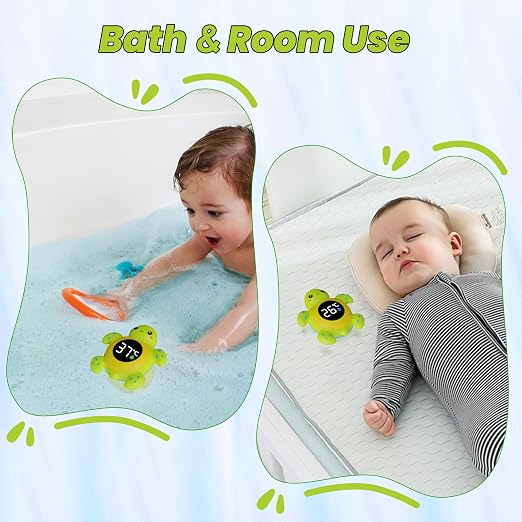 FDK Baby Bath Thermometer Baby Safety, Digital 2-in-1 Room & Bath Water Thermometer with 3-Color Backlight & Temperature Warning, Floating Turtle Design for Infant Toddler, Auto On/Off