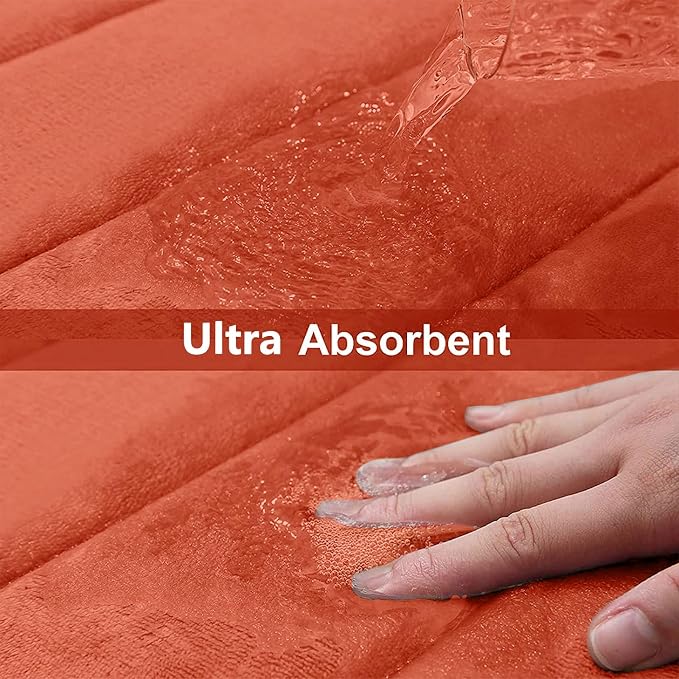 Buganda Memory Foam Bath Mat, 47" x 17", Ultra Soft Bathroom Rugs, Water Absorbent and Machine Washable Bath Rug Runner for Bathroom, Shower, and Tub, Coral
