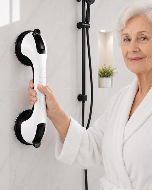 Gel-Enhanced Shower Grab Bar for Seniors and Elderly, Heavy Duty Suction Cup Shower Handle for Bathtubs and Showers, No Drilling Removable Bathroom Safety Bar for Tub and Shower Support