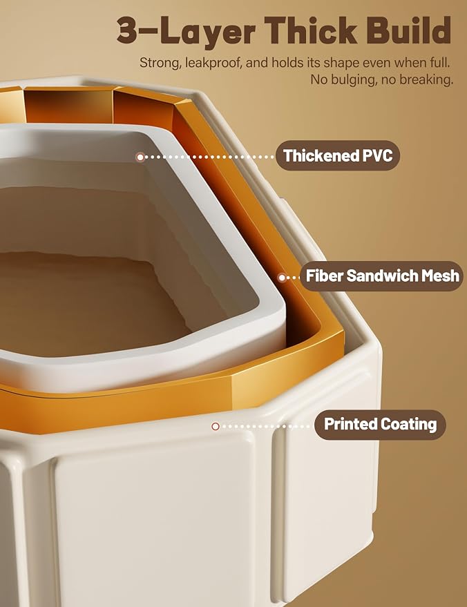 30" Collapsible & Portable Baby Bathtub for Newborn to 6 Years,White | Foldable,Thick PVC,Reinforced PP Frame,Non-Slip Base,Drain Plug,Easy Clean Carry Storage for Indoor Outdoor Travel