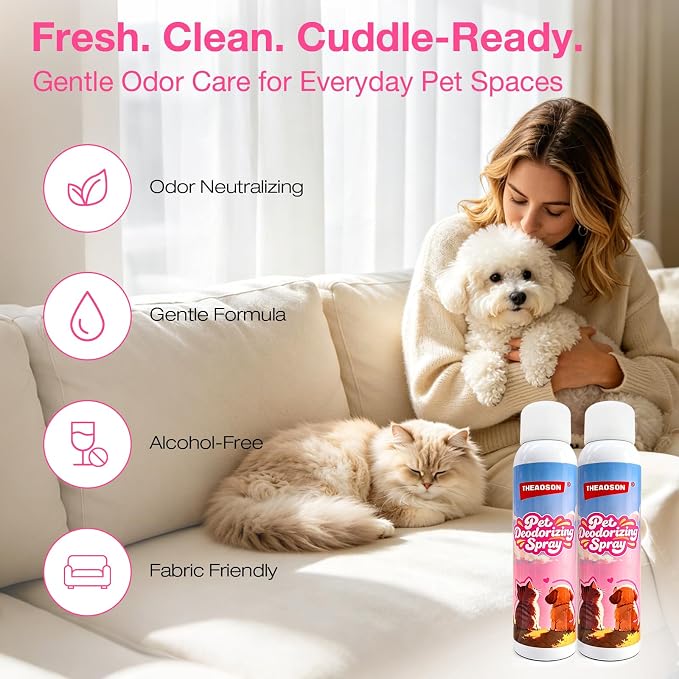 Pet Cologne Spray for Dogs & Cats, 2 Pack Deodorizing Spray with Corn-Derived Cyclodextrin, Long-Lasting Freshness, Alcohol-Free Grooming Mist