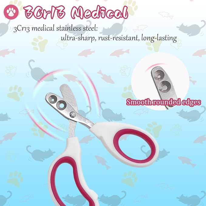 2Pcs Pet Nail Clippers Dog Cat Nail Clipper with Guard - Avoid Over Cutting, Cat Claw Trimmers for Rabbits Kittens Guinea Pigs Puppies and Small Animals, Non-Slip Handle & Stainless Steel Blades