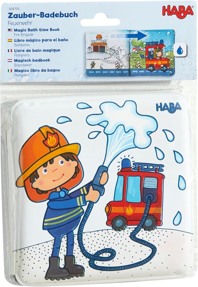 HABA Magic Bath Book Fire Brigade - Wet the Pages to Reveal Colorful Backgrounds in Tub or Pool