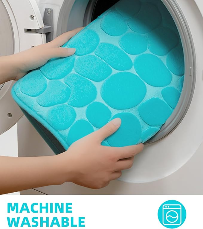 YIHOUSE Memory Foam Bath Mat Cobblestone Bathroom Rugs Super Water Absorbent Bath Mats for Bathroom Machine Washable Bath Rugs(24 x 36,Teal)