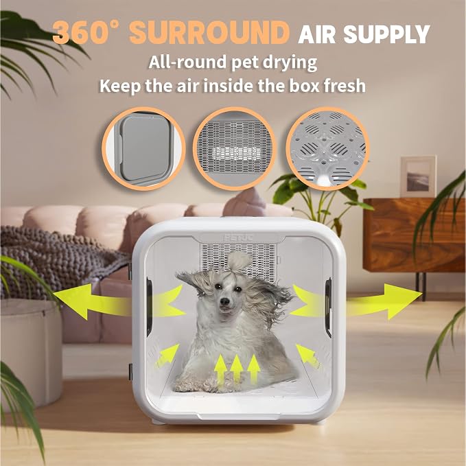 Automatic Pet Dryer Box for Cats and Small Dogs,Ultra Quiet Dog Hair Dryer 71L Capacity with Smart Temperature Control and 360 Drying (White-APP)