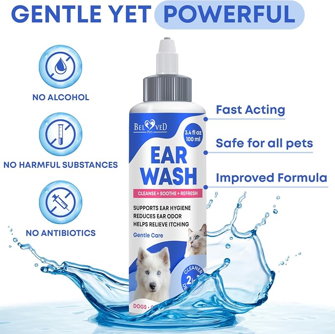 Cat & Dog Ear Cleaner Drops & Wash Solution - Yeast Otic Infection Treatment & Itchy Ear Relief for Pet - Wax Remover & Flush Remedy for Any Pets