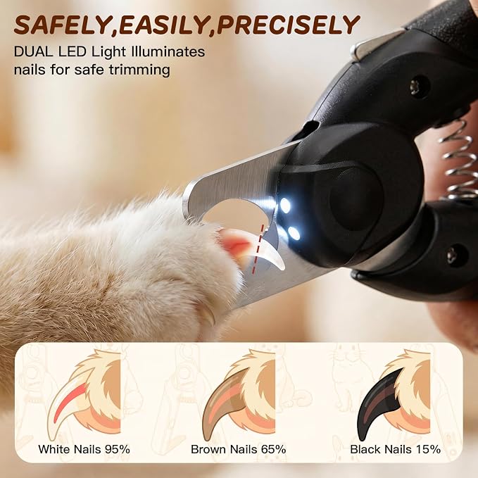 Dog Nail Clippers & Cat Nail Clipper, Pet Nail Trimmer with 2 LED Lights,Safety Side Lock, Nail File and Anti-Slip Handles, Dog Nail Grinder Quiet for Large and Medium Dogs & Cats