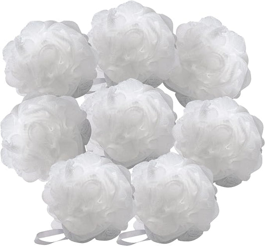 Mesh Pouf Bath Sponge (White 8 Pack)