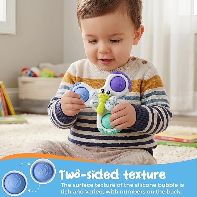 Full Silicone Bath Toys|Suction Spinners Baby Airplane Travel Essentials Fidget Spinners for Kids|Fridge Magnets for Toddlers 1-3|Insect Pop Relieves Crying|Safe Window Play Gifts