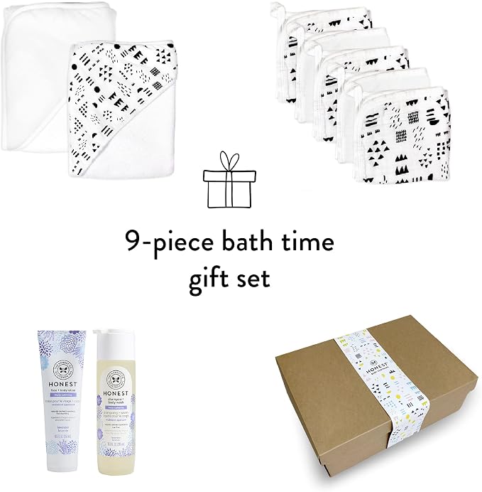 HonestBaby Baby 9-Piece Bubbles and Cuddles 100% Organic Cotton Gift Set Bath and Lotion