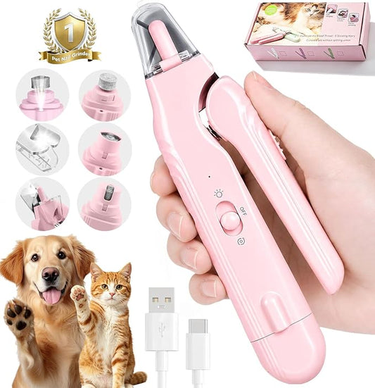 2-in-1 Dog Nail Grinder & Dog Nail Clippers Trimmers for Large Medium Small Dogs Cats Pets Claw Trimmer with LED Lights (Pink)