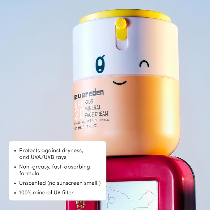Evereden Kids Mineral Face Cream SPF 20 | Dermatologist-Tested, Moisturizer with Vitamin B5 & Zinc Oxide | Fragrance-Free, Clean, Vegan, No Phenoxyethanol | FSA Eligible, Yuka 93/100