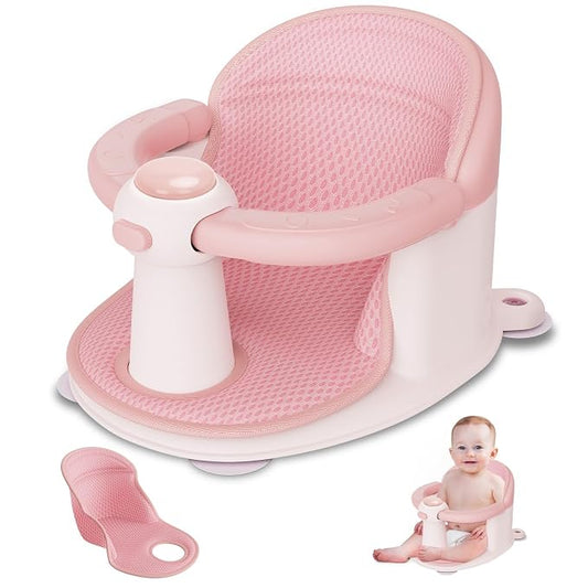 Baby Bath Seat for Babies 6 Months & Up - Baby Bath Seats for Babies Sitting Up | Non-Slip Baby Bath Chair with Cushion & Suction Cup | Toddler Bath Seat Newborn Infants Baby Bathtub Seat (Pink)