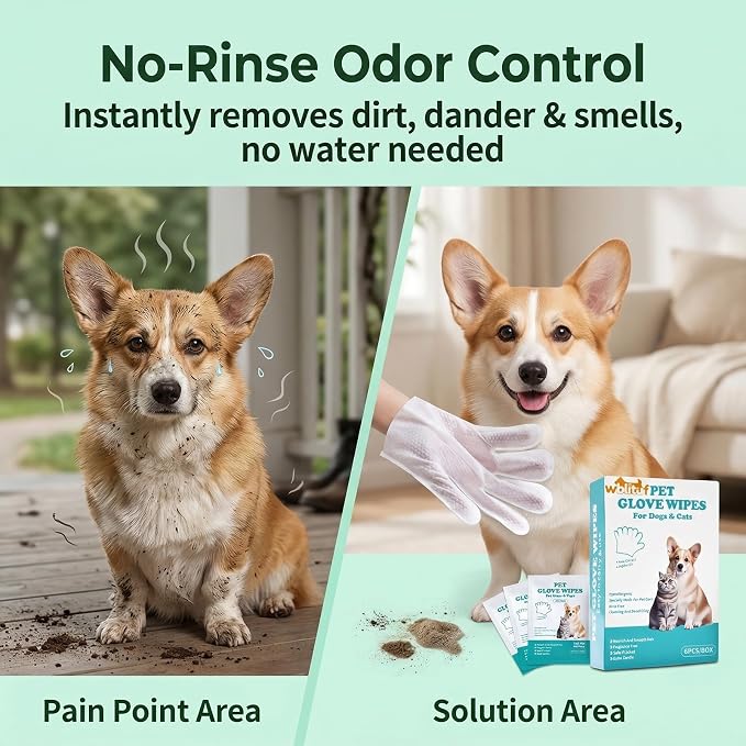 Pet Cleaning Glove Wipes, 6 Count