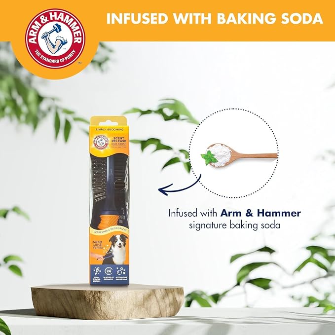 Arm & Hammer Deodorizing 2-in-1 Pin & Bristle Dog Brush, Fragrance Transfer Technology with Baking Soda, Detangling & Shedding, Dog Grooming Brush for Long Hair, Sweet Lily & Vanilla Scent - 2 Pack