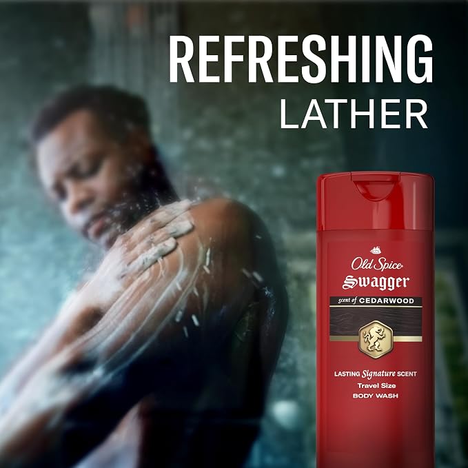 Old Spice Refreshing Body Wash for Men, 3X Defense, 24/7 Shower Fresh with Long Lasting Scent, Travel Size, Red Collection, Swagger with Cedarwood Scent, 3 fl oz