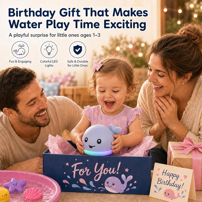 ANGGIKO Baby Bath Toys, Pool Water Toys for Babies, Toddler Bath Toys for Kids Ages 1-3, 1 Year Old Boy Girl Gift Light Up Whale Bath Toy Sprinkler, Baby 6-12-18 Months Bathtub Outdoor Water Table Toy