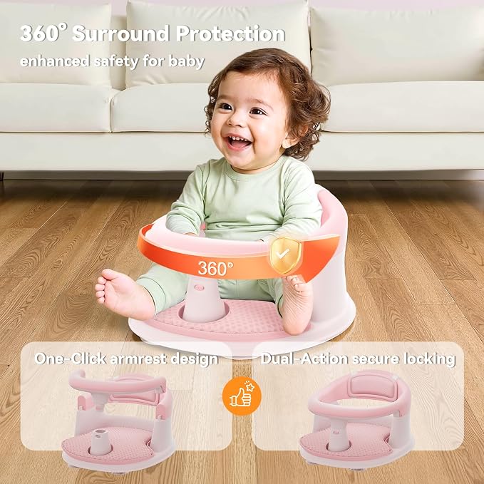 Baby Bath Seat for Babies 6 Months & Up - 360° Protection Bath Seats for Babies Sitting Up | Baby Bath Chair with Temperature Alert & Cushion | Toddler Bath Seat Newborn Infants Baby Bathtub Seat