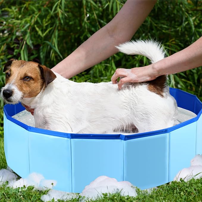 Enenes Foldable Dog Pool 24x8 Inch Portable PVC Pet Swimming Pool & Bath Tub with Drawstring Storage Bag Collapsible Ball Pit for Indoor/Outdoor Use, Puppy Bath Tub for Dogs, Cats, Puppies