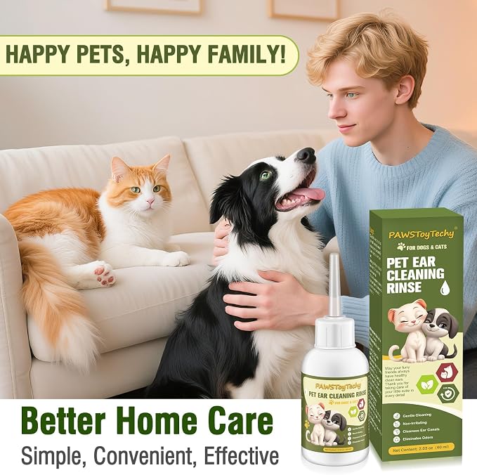 2 Pcs Pet Ear Cleaner Drops for Dogs & Cats - Long Soft Tube Ear Cleaner for Pets, Gentle Ear Cleaning Solution for Deodorizing & Wax Removal, Relieves Itching, Safe for Pets （2.03oz/60ml）