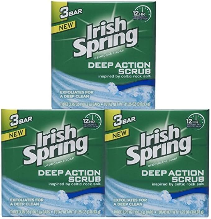 Irish Spring Deep Action Smoothening,Moisturizing,Exfoliating Scrub Bar Soap 3 Pack