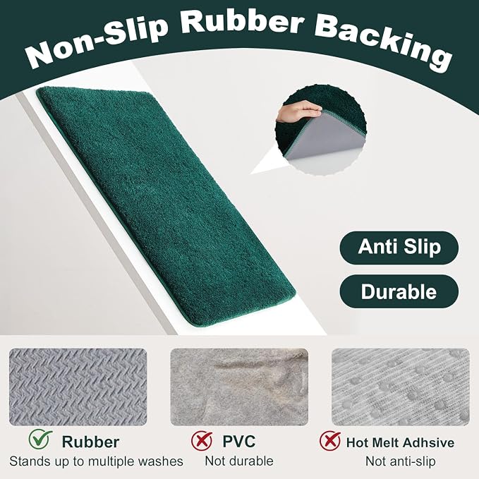TYUU Bathroom Rugs Non Slip Washable, Ultra Soft Super Absorbent Quick Dry Small Bath Mat with Rubber Backing for Bathroom Floor, Shower, or Sink, Dark Green 16" x 24"