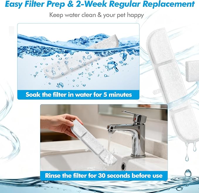 32 Pack Replacement Filters for DownyPaws Battery Operated Cat Water Fountain DPWFP6, Cat Fountain Filter Set for Downy Paws 84oz/2.5L Wireless Dog Pet Water Dispenser (16 Filters & 16 Sponges)