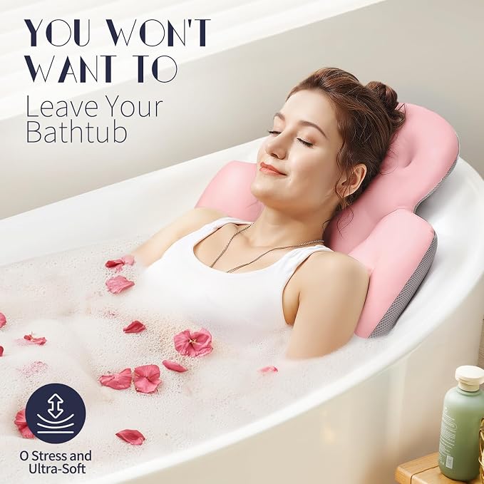 Full Body Bath Pillow for Bathtub, Thick Bathtub Cushion, Luxury Tub Pillow for Bath for Headrest Neck and Back Support Pink 51" x 16"