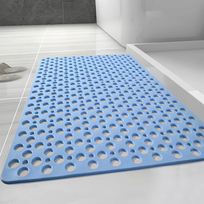 Casa and Beyond Shower Mat, Secure Shower Mat-Non-Slip, Washable Non-Slip Bathtub Mats, with Suction Cups and Drain Holes, Soft Textured Design, Easy to Clean for Bathroom (Blue, 20.9" x 20.9")