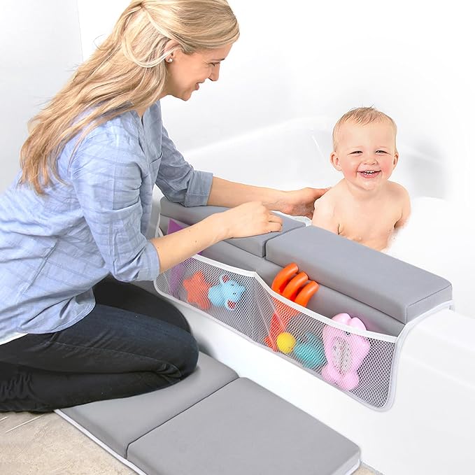 beiens Bath Kneeler and Elbow Rest Pad Set - 1.5'' Comfortable Baby Bath Kneeler Pads, Thick Quick Dry Kneeling Pad Support for Knee& Arm, Large Bathtub Mat with Toy Organizer for Happy Baby Bath Time