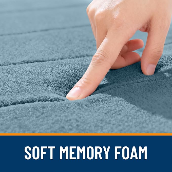 OLANLY Memory Foam Long Bathroom Rugs Runner 47x17, Super Soft Absorbent Bath Mat, Quick Dry, Machine Washable Shower Floor Rugs, Bathmat Carpet, Bathroom Home Decor Accessories, Airy Blue