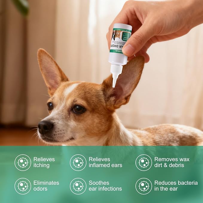 Dog & Cat Ear Drops with Hydrocortisone 1% – Ear Infection & Yeast Relief, Itchy Ear Cleaner for Pets