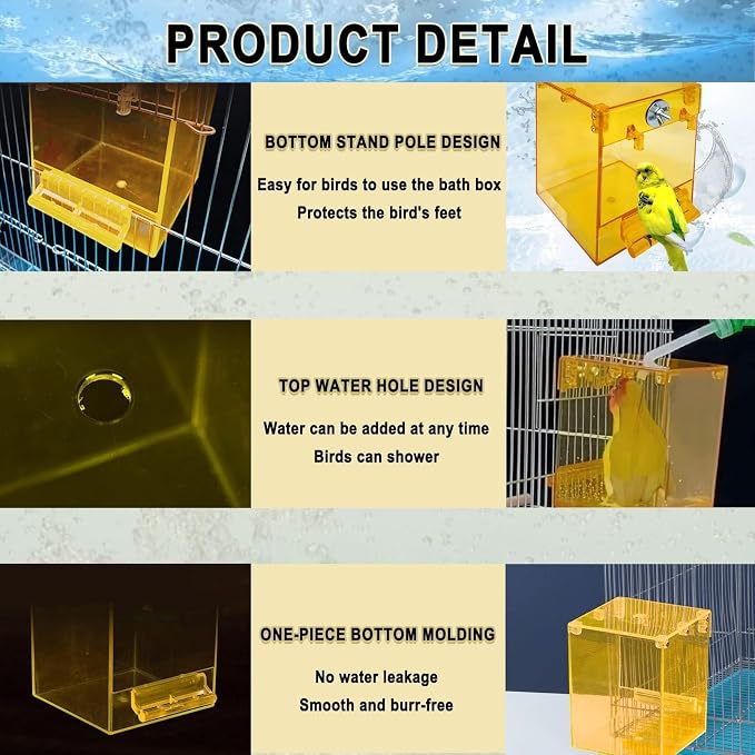 kathson Parrot Bath Box Hanging Bird Bathtub Tub Bath Acrylic No-Leakage Shower Box Bowl Cage Accessory for Small Pet Bird Parakeet Canary Cockatiels Budgies Lovebirds