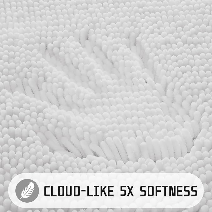 Yimobra Washable Bathroom Rugs, Super Soft & Absorbent Chenille Bath Mat for Floor & Carpet, Quick Dry Non Slip Bath Mat for Tub Shower, 24" x 17",White