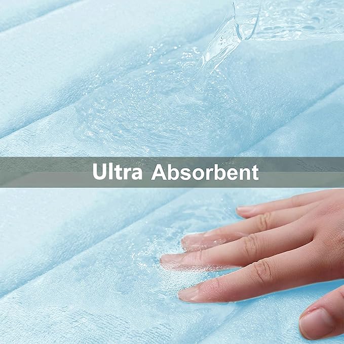 Buganda Memory Foam Bath Mat, 30" x 20", Ultra Soft Bathroom Rugs, Water Absorbent and Machine Washable Bath Rug for Bathroom, Shower, and Tub, Light Blue