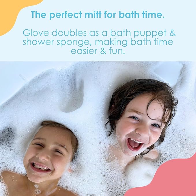 TruKid BubbleGlove, Bath Wash Gloves-Sponge - Hand Puppet for Kids & Toddler, Bath Sponge & Baby Washcloth Mitt for Kids & Adults, Body Scrubber for Mommy & Me - Penguin Set of 2