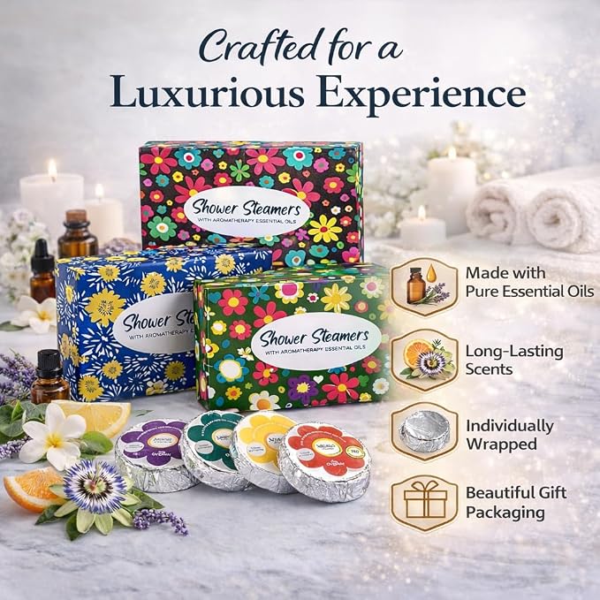 Shower Steamers for Women Gift Set, 24pc Shower Bombs Aromatherapy Gift Set w/Organic Essential Oils. Shower Melts, Bath Bombs for Shower, Birthday Gifts, Individually Wrapped & 4 Boxes of Pack of 6