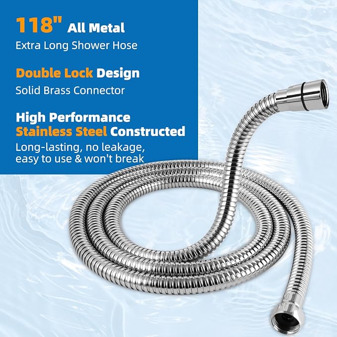 Hibbent cUPC Certified All Metal Dog Sprayer Attachment Set, Stainless Steel Pet Shower Sprayer for Dog Washing & Bathing, 4 Sprays Handheld with Pause Mode, Brass Shower Arm Diverter &119" Hose