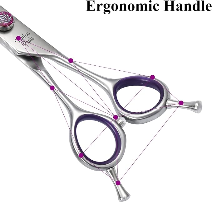 8'' Curved Dog Grooming Scissors Professional 440C Stainless Steel Pet Trimming Shears with Decorative Screw and Offset Handle Sharp and Durable