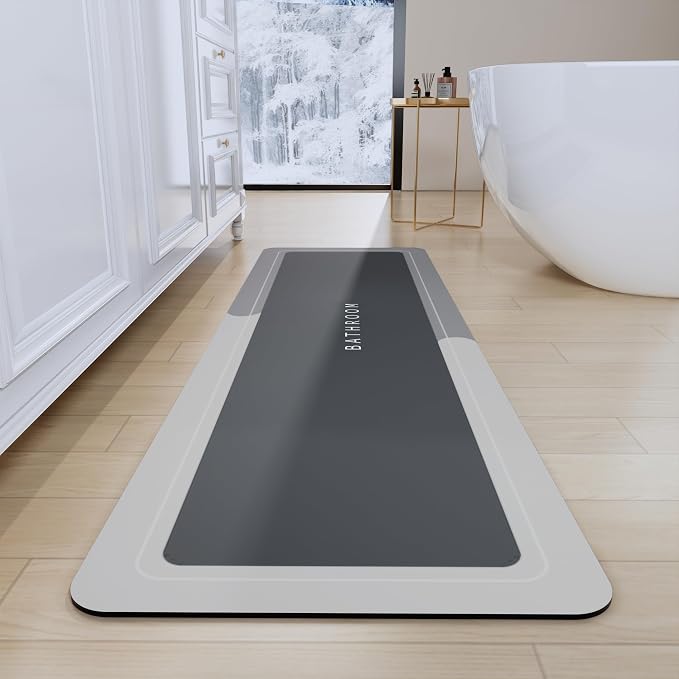 Bath Mats 17x59 Inch, Modernized Magic Mat Bathroom, Rubber Anti Slip Quick Drying Absorbent Bathroom Rug, Shower Room Rugs for in Front of Bathtub, Sink, Gray
