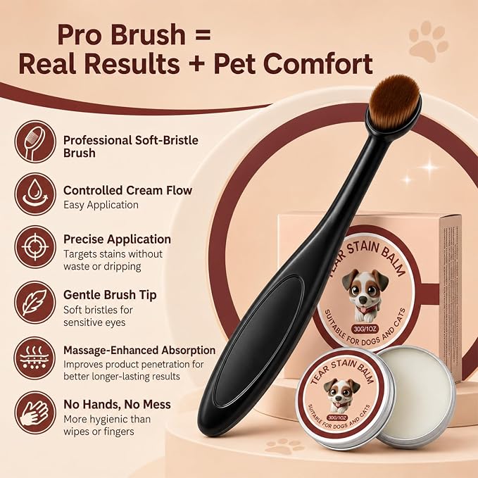 2Pcs Tear Stain Remover Balm for Dogs & Cats with Pro Powder Brush, Gently Removes Eye Gunk & Stains – Great for White Dogs, Daily Eye Cleaning, Mild Formula